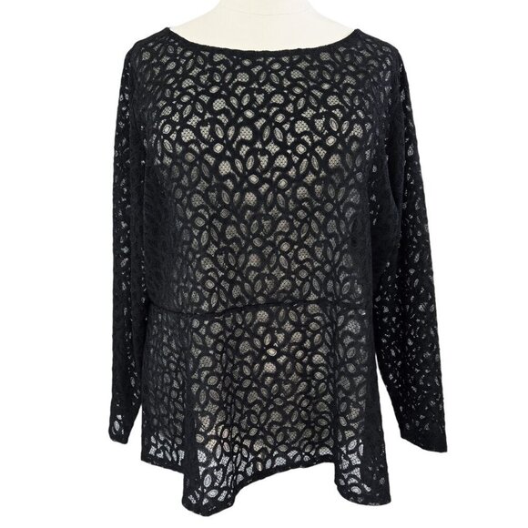 Lane Bryant Tops - Lane Bryant Black Classic Boatneck Peplum Sheer Lace Top Layering Dressy